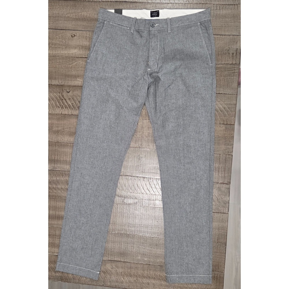 Mens J.Crew Gray Chambray Slim Stretch Pants Size 33 W 32 L NWT
